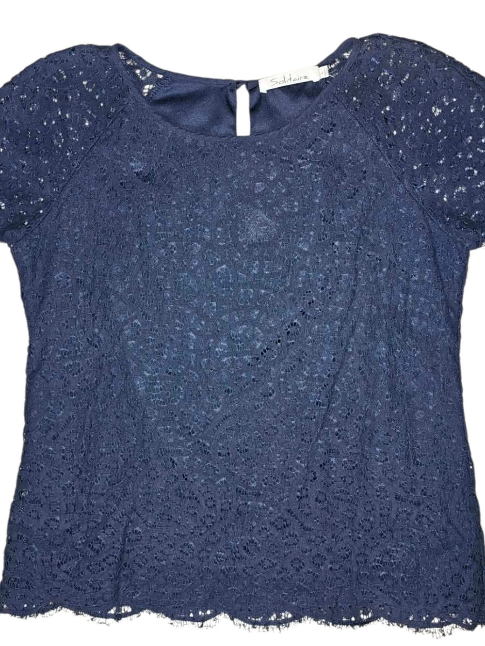 Solitaire Navy Lace Short Sleeve Blouse